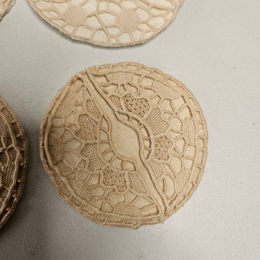 Vintage Beige Lace Appliques Round Coasters Set of 16 Wine Slippers Stem Wrap
